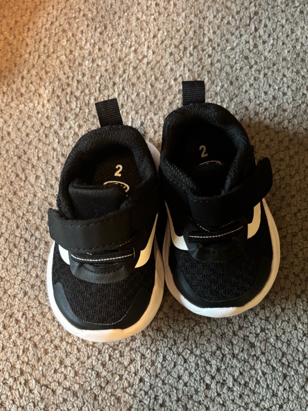 Kids Black and White Athletic Sneakers with Hook-and-Loop Strap